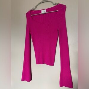 Pink Rose Fuchsia Ribbed Knit Top